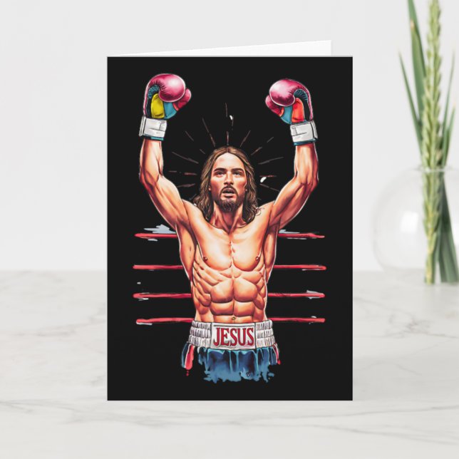 Jesus God Kickboxing Or Boxing Victory Funny Meme  Card (Front)