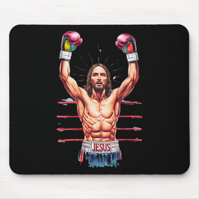 Jesus God Kickboxing Or Boxing Victory Funny Meme  Mouse Pad (Front)