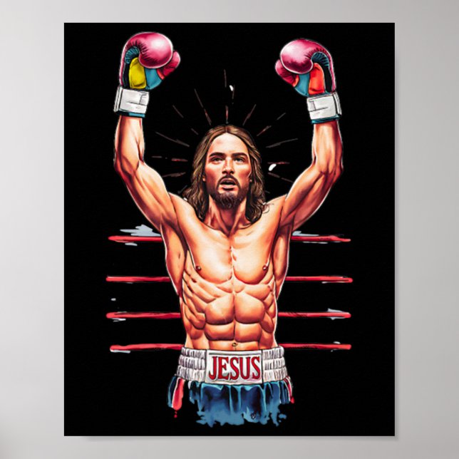 Jesus God Kickboxing Or Boxing Victory Funny Meme  Poster (Front)