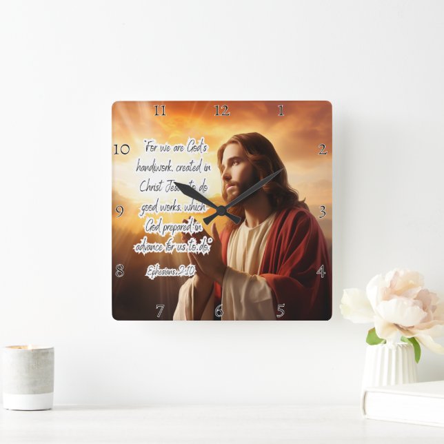 Jesus: God's Handiwork, Good Works Square Wall Clock (Home)