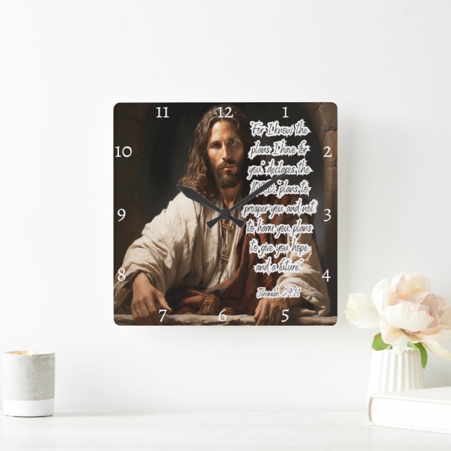 Jesus: God's Plans, Hope, Future Square Wall Clock (Home)