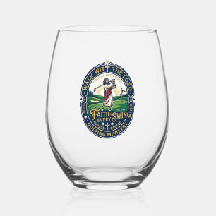 Jesus Golf Shirt Faith Based Design_1 Stemless Wine Glass