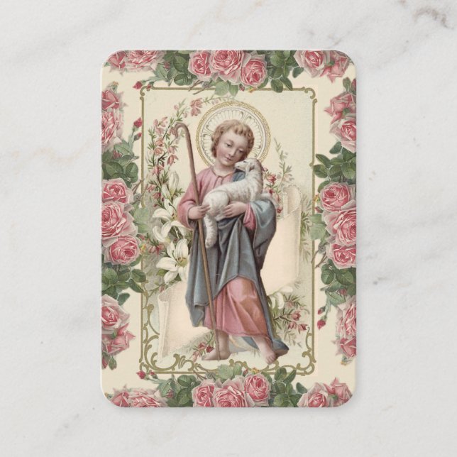Jesus Good Shepherd Vintage Religious Prayer Place Card (Front)