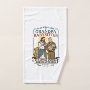 Jesus Grandparents Babysitting Humour Shirt Faith Hand Towel