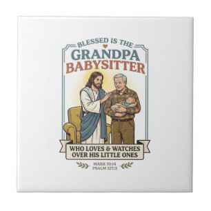 Jesus Grandparents Babysitting Humour Shirt Faith  Tile