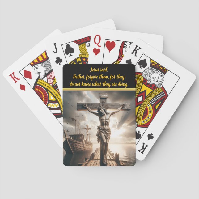 Jesus Hanging Above Calm Waters Scene Playing Cards (Back)