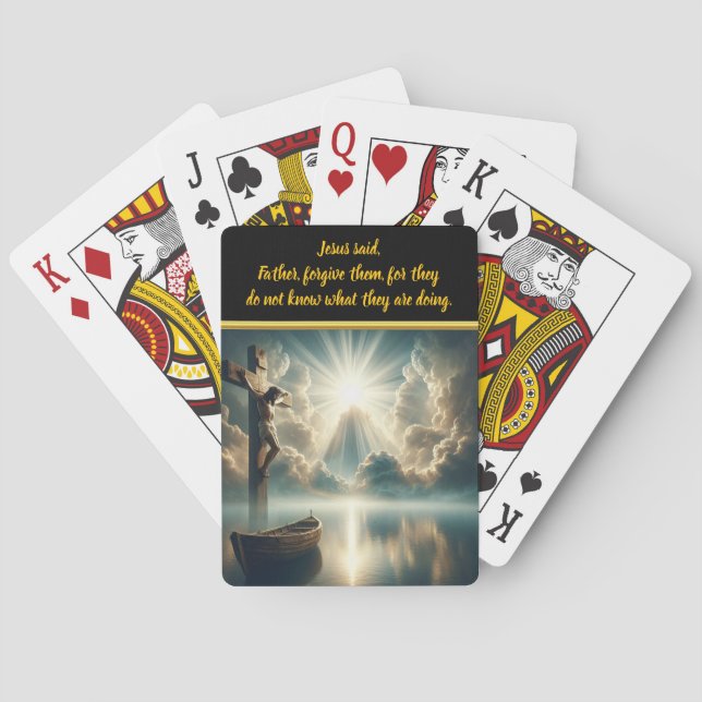 Jesus Hanging Cross Above Still Waters Playing Cards (Back)