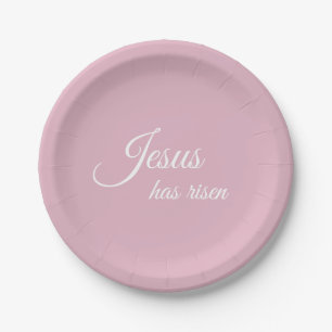 Jesus Has Risen Pastel Pink Christian Easter Paper Plate