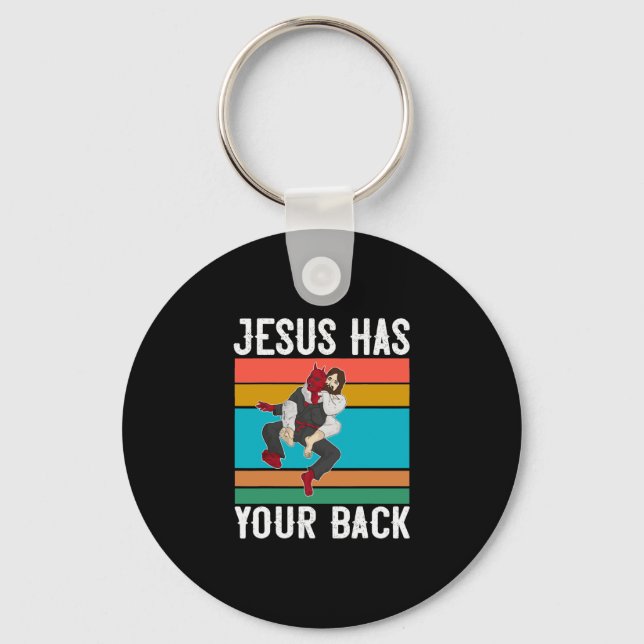 Jesus Has Your Back Brazilian Jiu Jitsu Gift Chris Key Ring (Front)