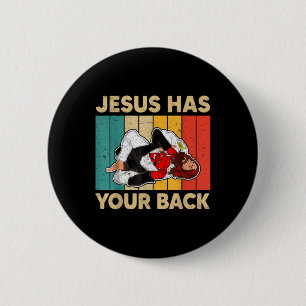 Jesus Has Your Back Jiu Jitsu Retro Christian Men 6 Cm Round Badge