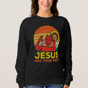 Jesus Has Your Back Jiu Jitsu Retro Christian Men Sweatshirt