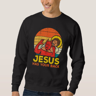 Jesus Has Your Back Jiu Jitsu Retro Christian Men Sweatshirt
