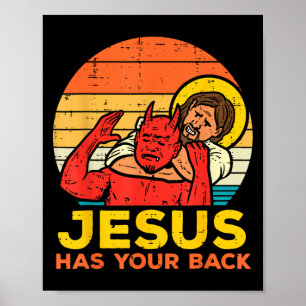 Jesus Has Your Back - Retro Sunset Jesus Wrestling Poster