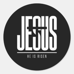 Jesus He Is Risen Christian Cross Faith Easter Res Classic Round Sticker