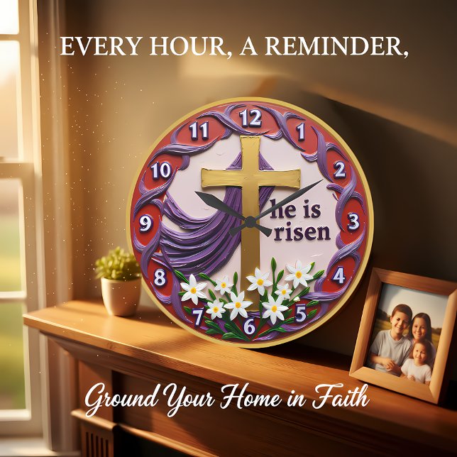 Jesus He Is Risen Floral Large Clock (Creator Uploaded)