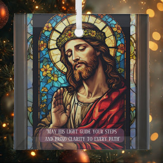 Jesus Healer of Poor Religious Christmas Quote Glass Tree Decoration