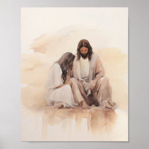 Jesus Healing the Bleeding Woman - Minimalist Wate Poster