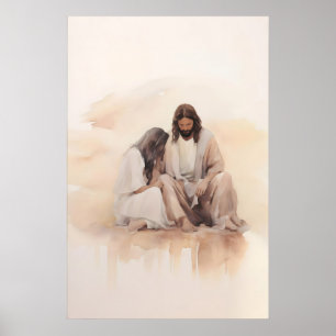 Jesus Healing The Bleeding Woman Watercolor Bible Poster