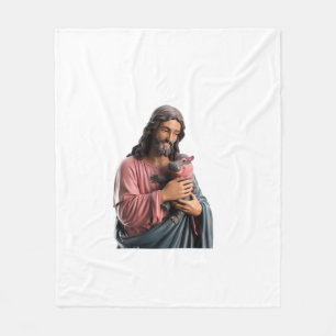 Jesus Holding a Baby Hippo Painting Playful Twist Fleece Blanket