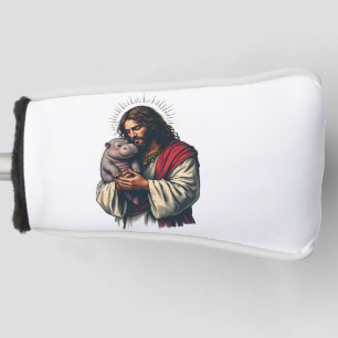 Jesus Holding a Baby Moo Deng Hippo Golf Head Cover