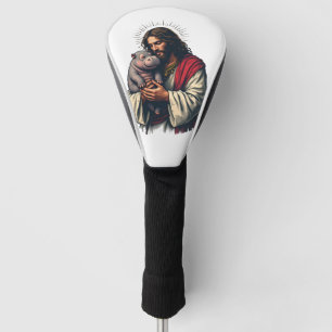 Jesus Holding a Baby Moo Deng Hippo Golf Head Cover