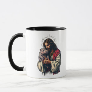 Jesus Holding a Baby Moo Deng Hippo Mug