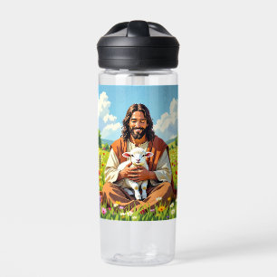 Jesus holding a Lamb   Religious Christian Water Bottle