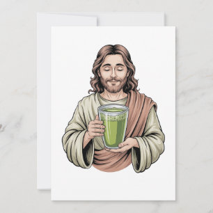 Jesus Holding a Matcha Green Drink Christian Holiday Card