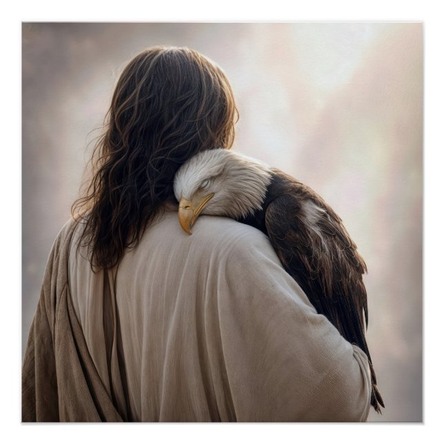 Jesus Holding a Sick Bald Eagle Poster (Front)