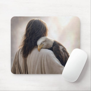 Jesus Holding a Sickly Bald Eagle Mouse Pad