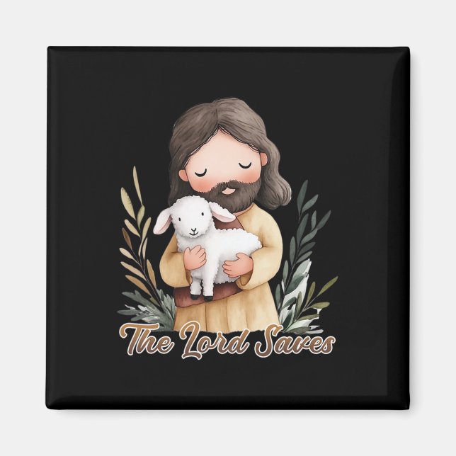Jesus Holding A White Lamb  Magnet (Front)
