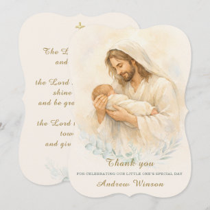 Jesus Holding Baby Baptism Thank You Watercolor Card