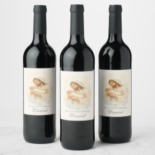 Jesus Holding Baby Baptism Thank You Wine Label
