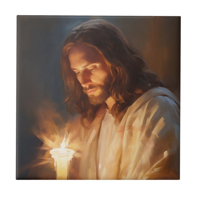 Jesus Holding Candle Ceramic Tile (Front)