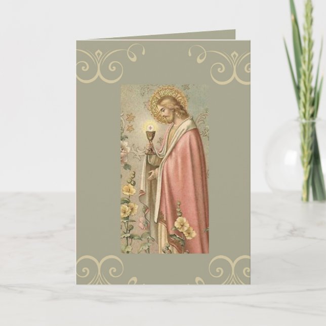 Jesus holding Chalice First Holy Communion Card (Front)