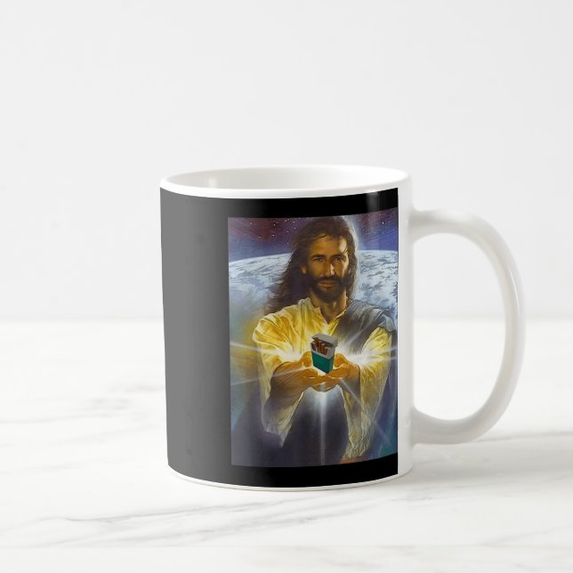 Jesus Holding Cigarettes, Funny Jesus  Coffee Mug (Right)