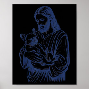 Jesus Holding French Bulldog Religious Poster