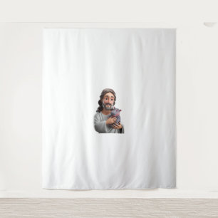 Jesus Holding Moo Deng_ Art Blending Whimsy Faith Tapestry