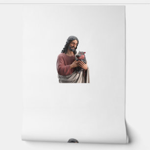 Jesus Holding Moo Deng the Pygmy Hippo Classic Art Wallpaper