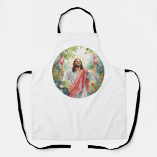 Jesus Holding Pink Wine Bottles Funny Girly Apron