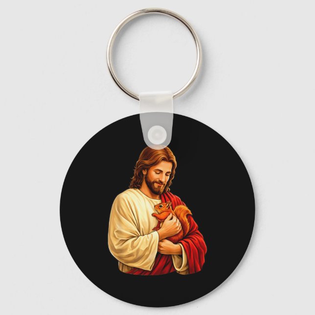 Jesus holding squirrel christian  key ring (Front)