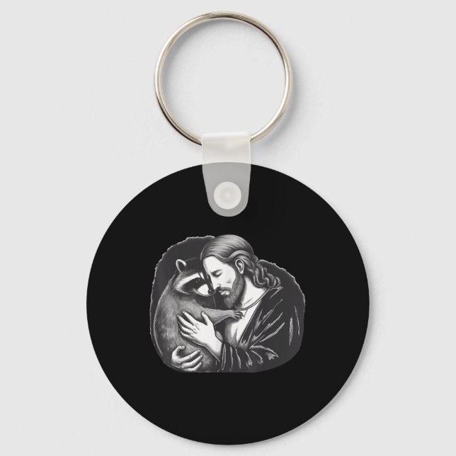 Jesus Hugging Racoon _2  Key Ring (Front)