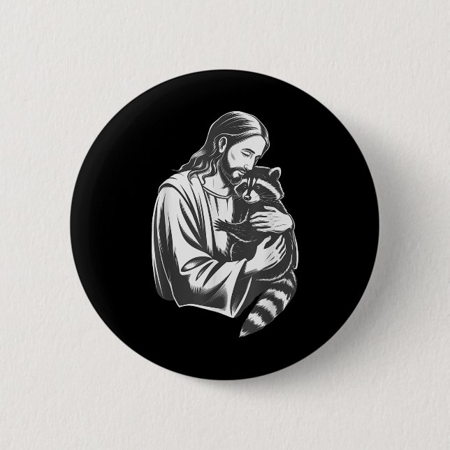 Jesus Hugging Racoon  6 Cm Round Badge (Front)