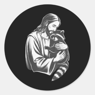 Jesus Hugging Racoon Classic Round Sticker