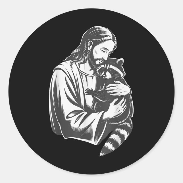 Jesus Hugging Racoon  Classic Round Sticker (Front)
