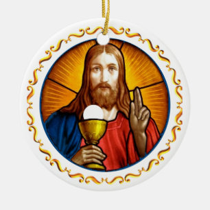 Jesus Image with Golden Frame Ceramic Tree Decoration