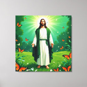 Jesus in a Garden Surrounded by Butterflies Canvas Print