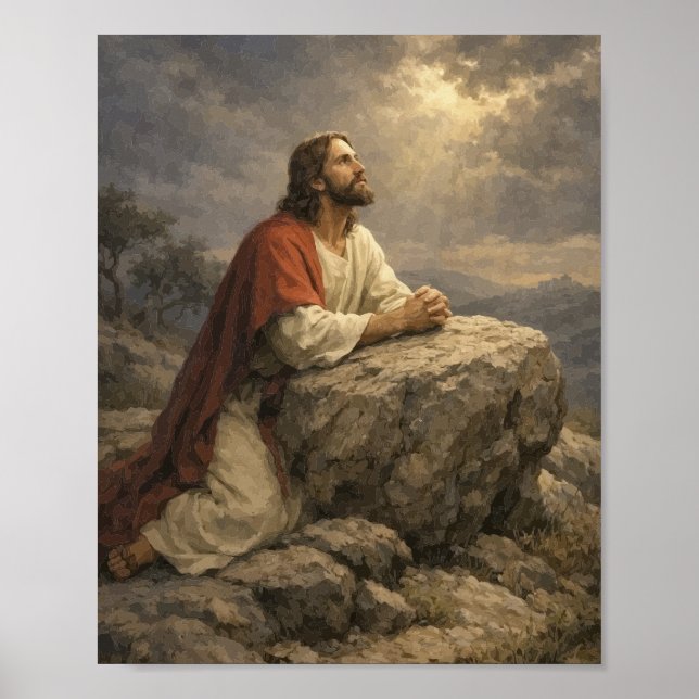 Jesus in Gethsemane Prayer Poster – Peaceful (Front)
