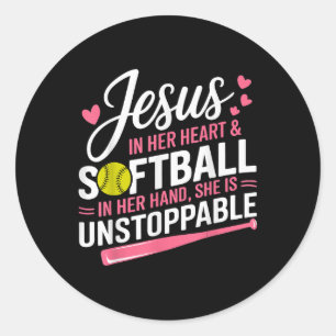 Jesus In Her Heart And Softball In Her Hand Softba Classic Round Sticker