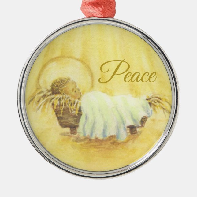 Jesus in Manger Christmas Ceramic Ornament (Front)